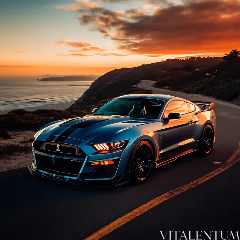 Luxury Sports Car on Coastal Road at Sunset AI Image