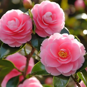 Lovely Pink Camellias in Sunlight