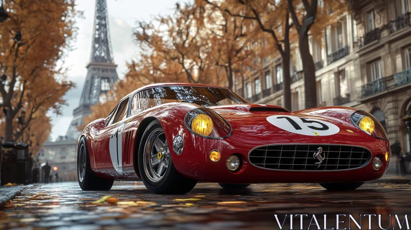 AI ART Vintage Ferrari on Parisian Street with Eiffel Tower