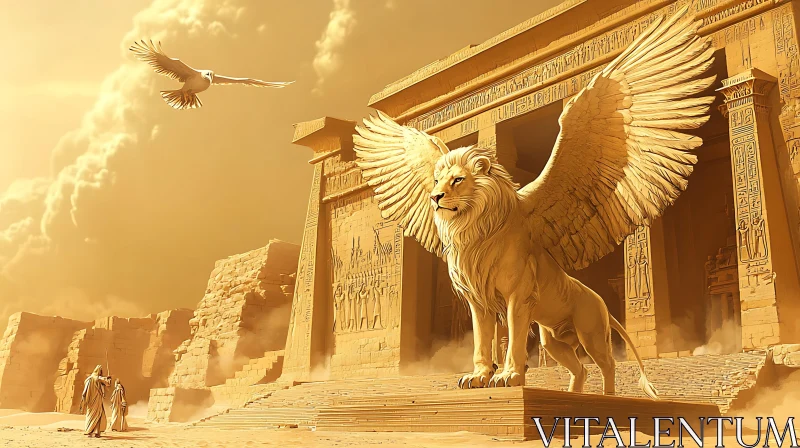 Mythical Winged Sphinx in Egyptian Desert AI Image