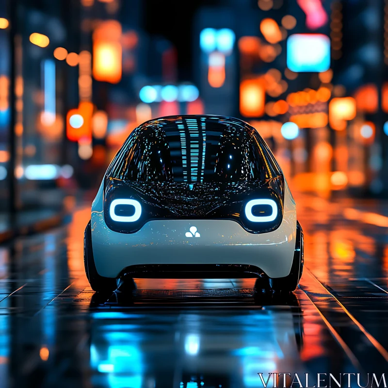 Modern Compact Electric Car in Night City AI Image