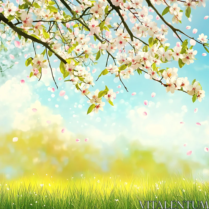 Blossom Branch in Springtime AI Image