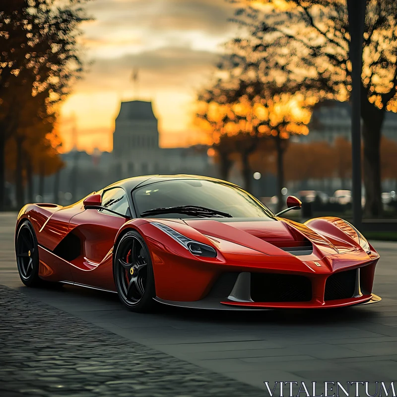 AI ART Luxurious Red Car in Sunset Background