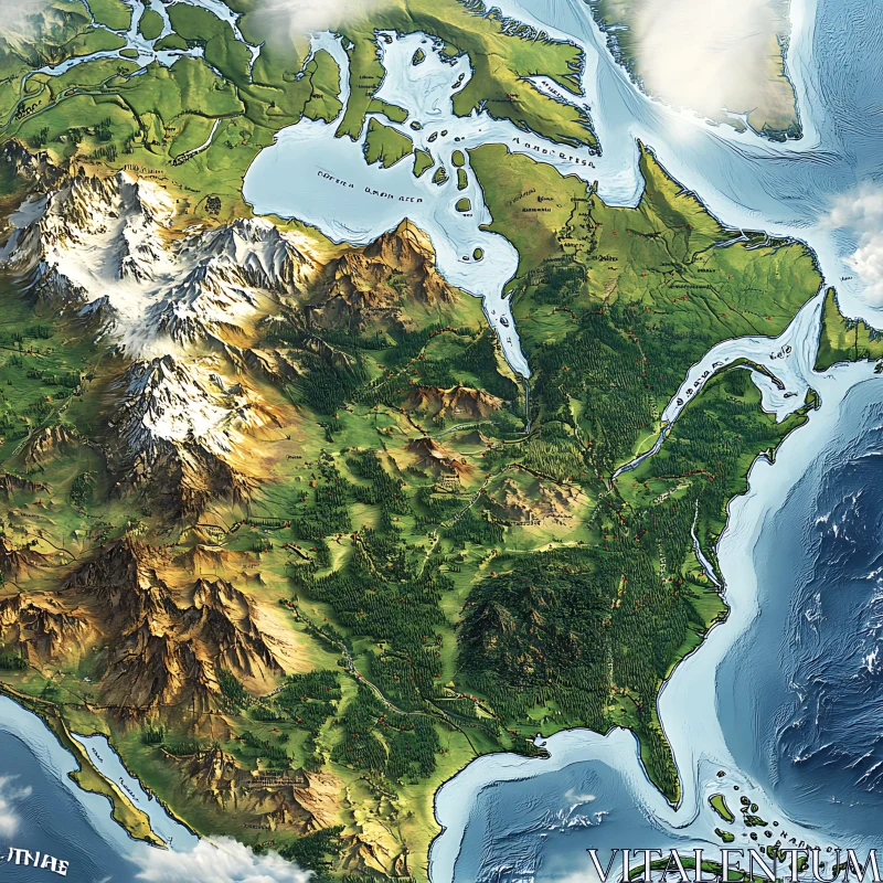 Detailed Topographical Map of North America AI Image