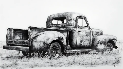 Rusty Old Truck in Monochrome Art