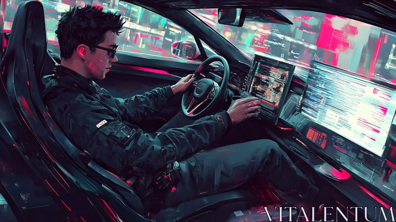 Futuristic Technology Car in Neon City AI Image