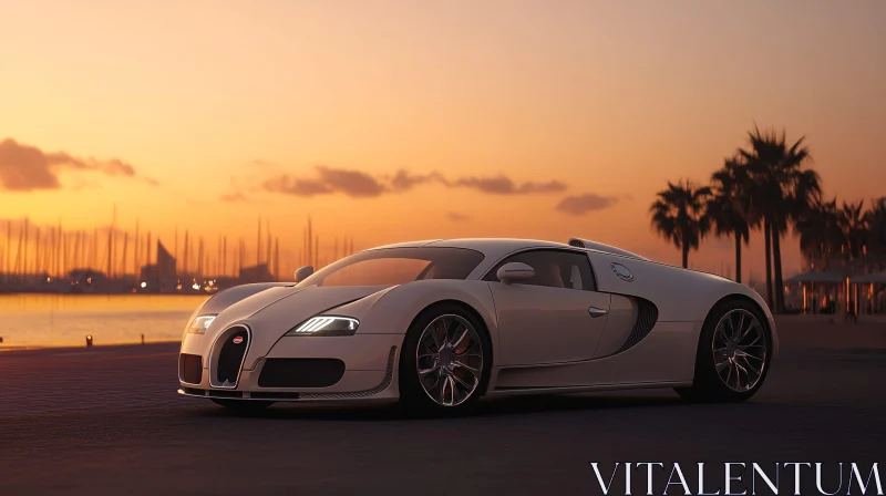 Luxury Sports Car at Sunset by the Coast AI Image