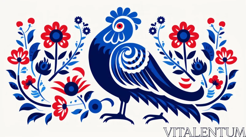 Folk Art Inspired Bird Illustration: A Melange of Cultures AI Image