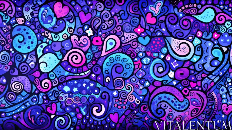 Psychedelic Blue and Purple Doodle Wallpaper AI Image
