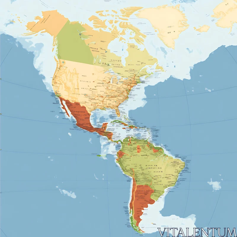 North and South America Political Map AI Image