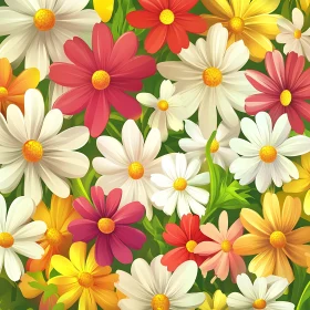 Daisy Flower Garden Illustration with Vibrant Colors