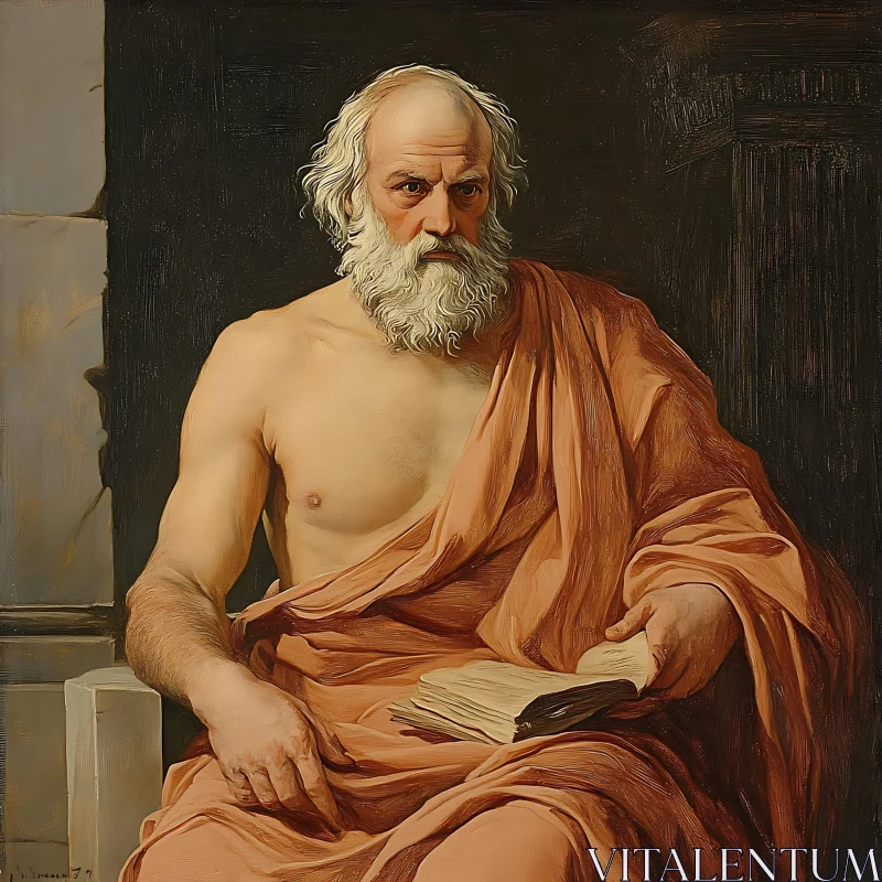 Elderly Philosopher with Book - Deep Contemplation AI Image