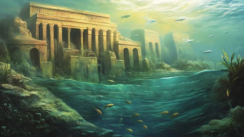 Submerged Ancient Ruins and Marine Life