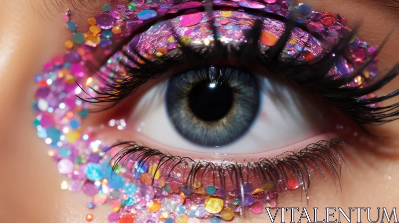 Captivating Glitter Eye Artwork | Whimsical Fantasy | Pink and Blue AI Image