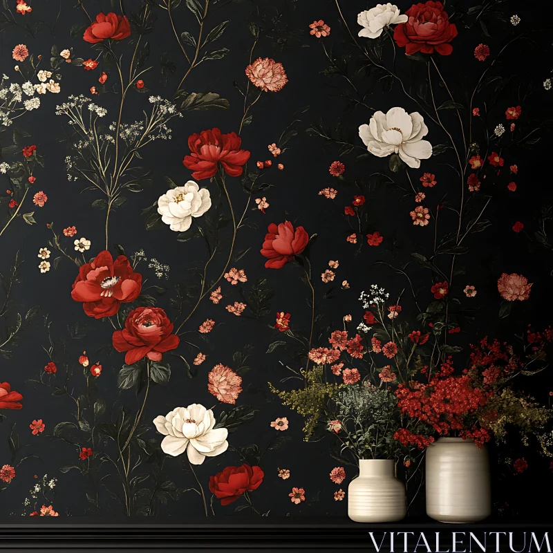 AI ART Charming Rose Pattern on Dark Wall