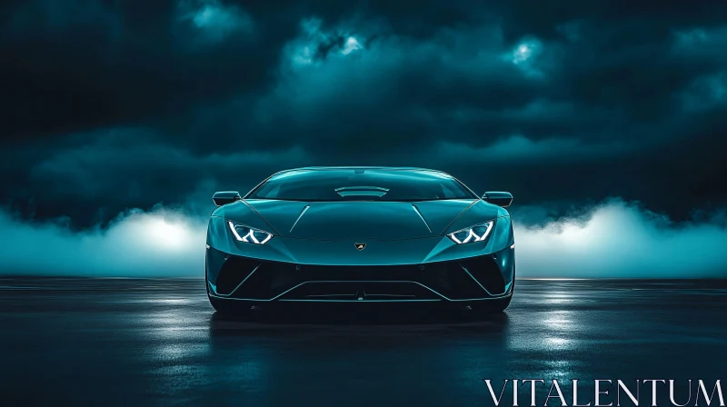 Symmetrical Supercar Under Cloud-Covered Sky AI Image