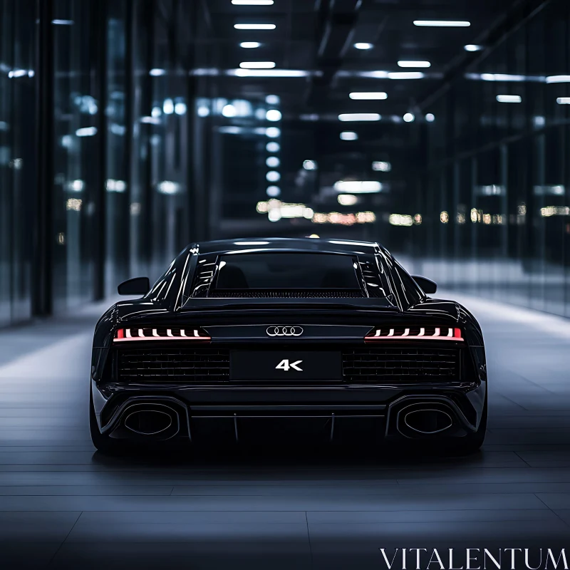 Modern Black Luxury Automobile at Night AI Image