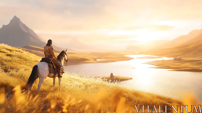 Sunset Horseback Journey AI Image