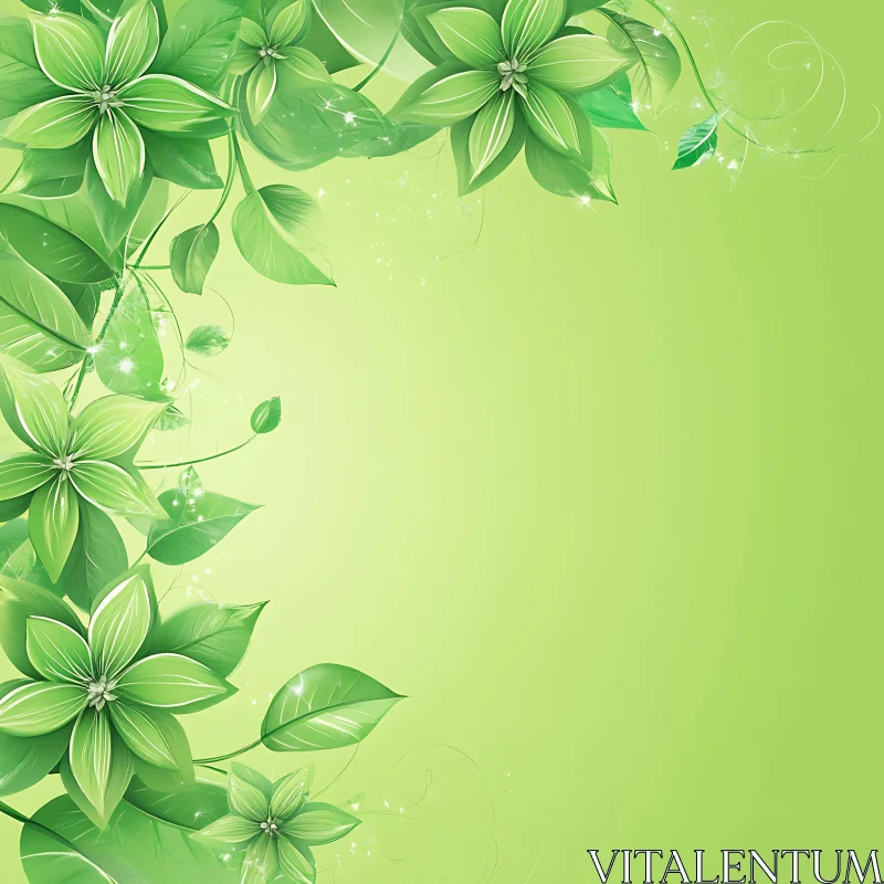 Harmonious Green Floral Design with Sparkling Leaves AI Image