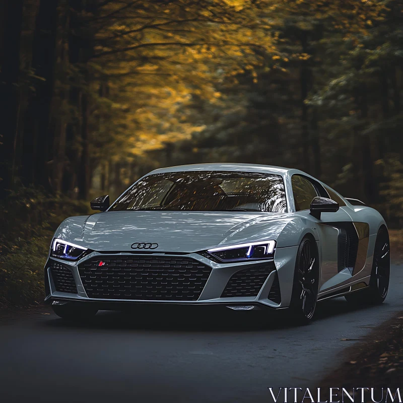 Luxury Audi R8 on a Forest Road AI Image