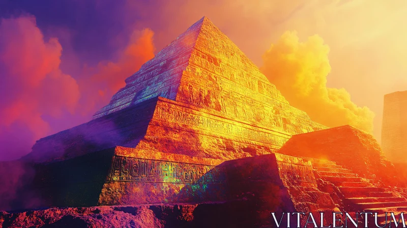 Sunset over Ancient Pyramid AI Image