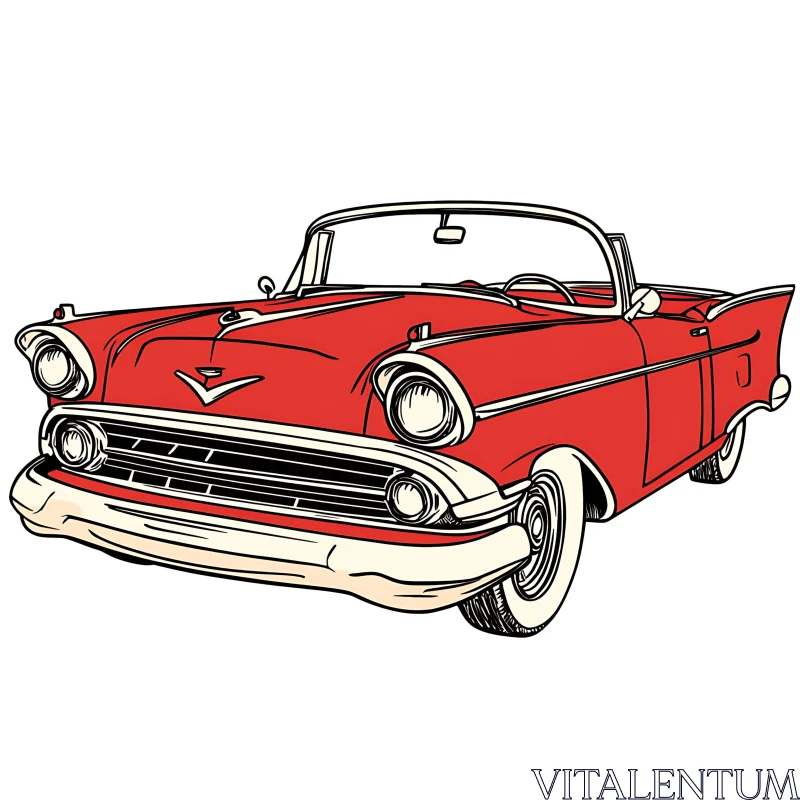 AI ART Vintage Red Convertible Car from the 1950s