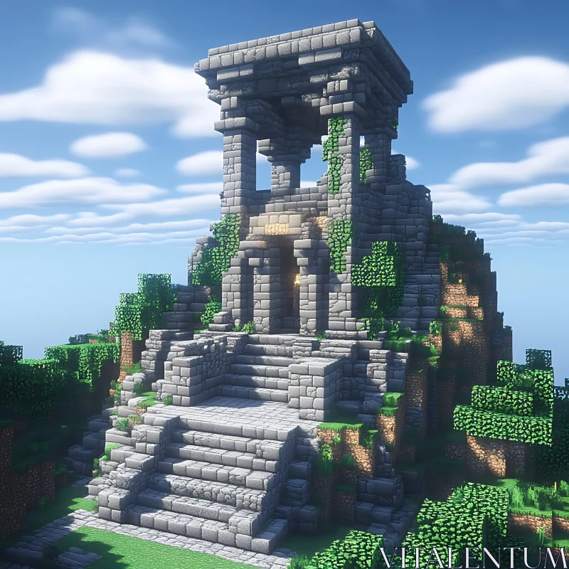 Mystical Ancient Ruins on a Hill AI Image