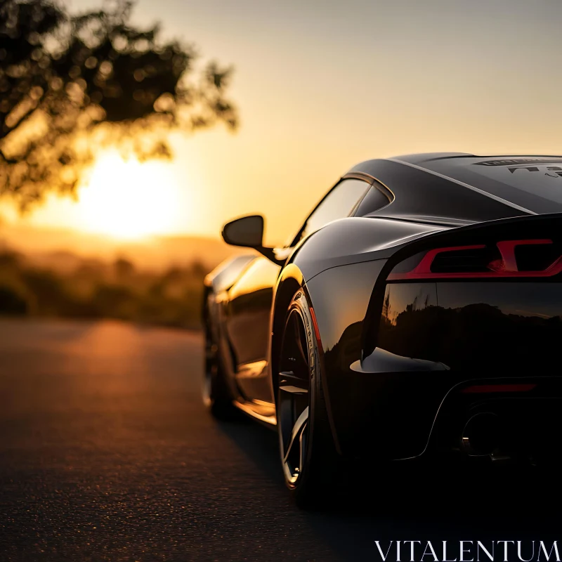 Luxury Car Against Sunset Backdrop AI Image