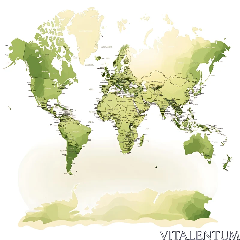 Geographical World Map Highlighting Countries in Green AI Image