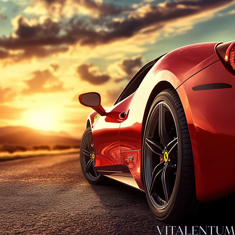 Red Luxury Car at Sunset AI Image