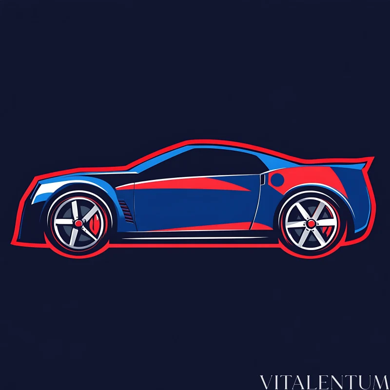 Blue and Red Sports Car Drawing AI Image