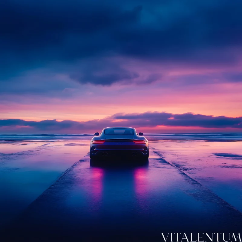 Car on a Twilight Beach AI Image