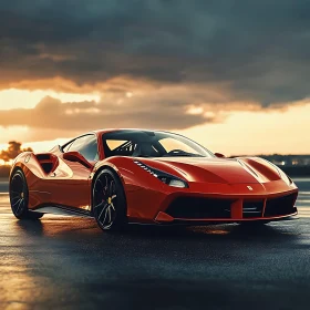 Luxury Red Car at Dusk