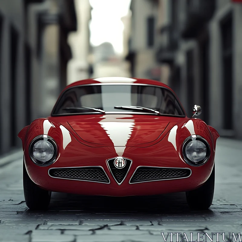 Elegant Red Car on Urban Street AI Image