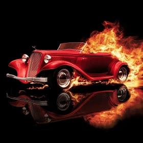 Blazing Red Hot Rod on Black Background