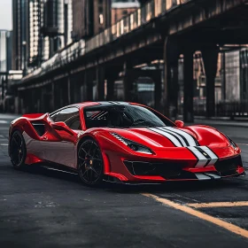 Sleek Red Sports Car in Cityscape