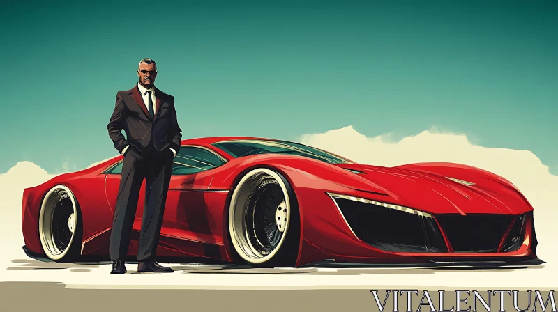 Modern Red Supercar and Man in Suit