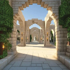 Symmetrical Stone Arches Pathway in Minecraft