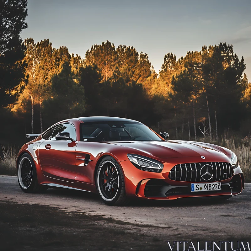 Luxury Sports Car Among Trees AI Image