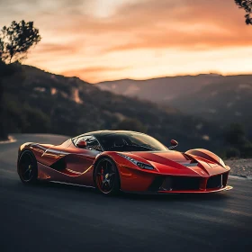Luxury Red Car at Sunset