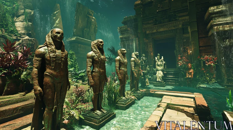 Submerged Egyptian Temple with Pharaoh Statues Submerged Egyptian Temple with Pharaoh Statues
