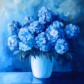 Blue Hydrangea Floral Art in White Vase