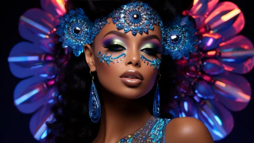 Captivating African Woman with Blue Makeup and Jewelry - Colorful Fantasy