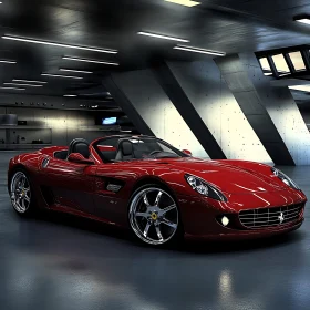 Sleek Red Convertible in High-End Garage