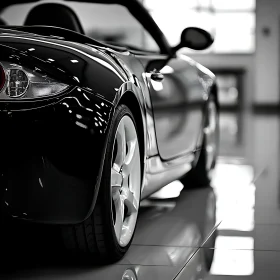 Sleek Black Car on Showroom Floor