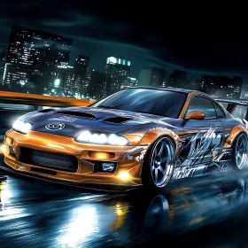 Urban Night Race: High-Performance Car in Action
