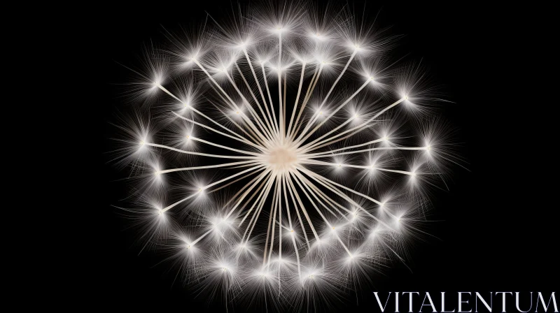 White Dandelion on Black Background: Circular Abstraction AI Image