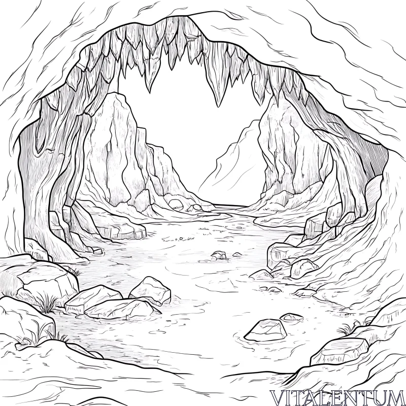 Detailed Black and White Cave Drawing AI Image