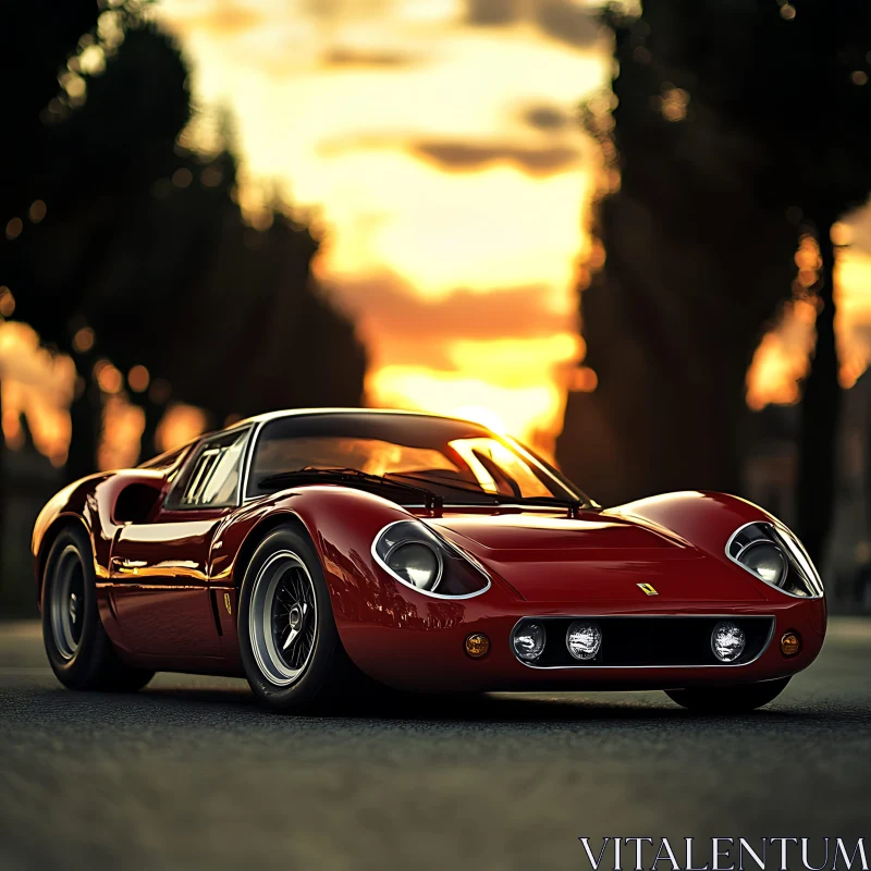 Vintage Red Sports Car on Scenic Road AI Image