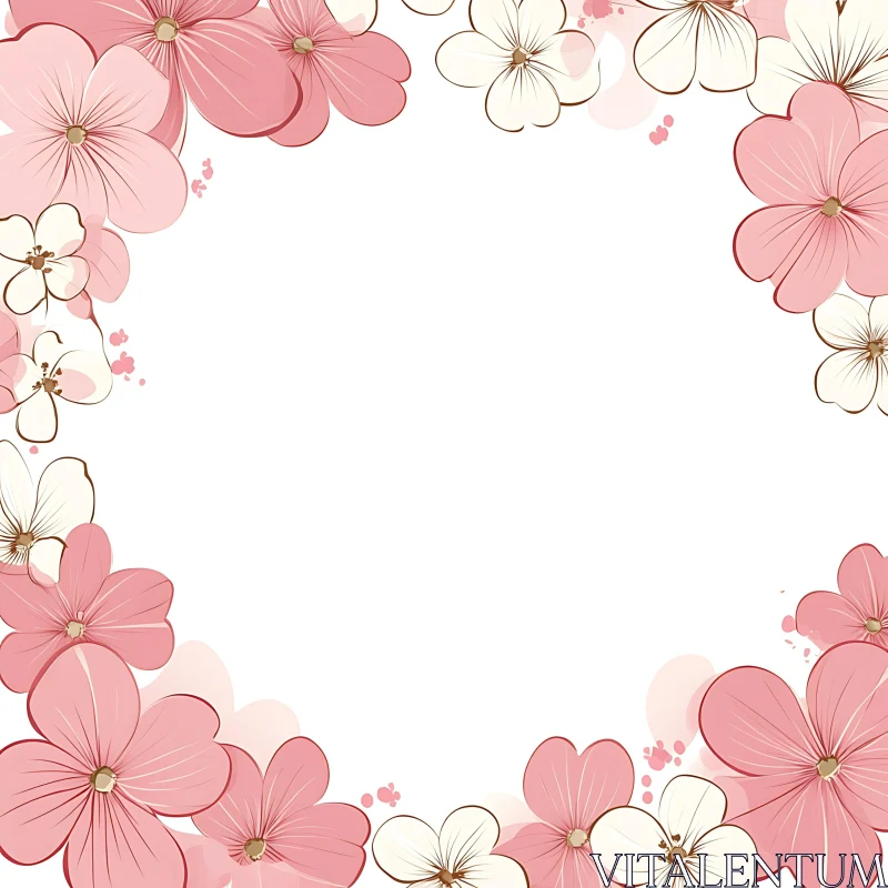 Delicate Floral Border with Pink and White Flowers AI Image